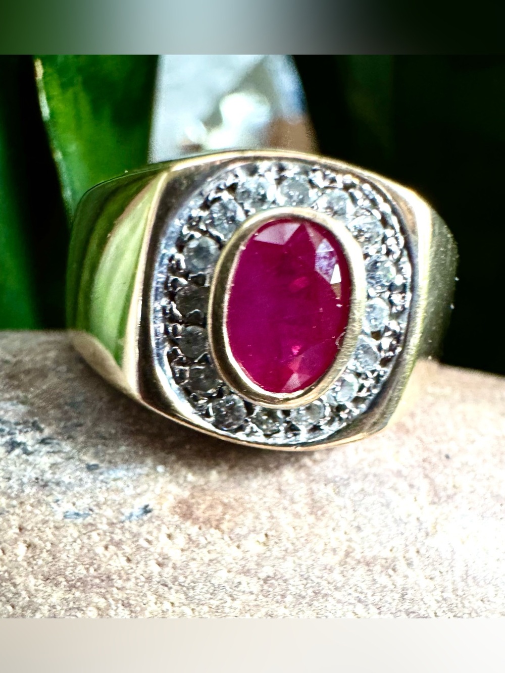 14k Ruby Diamond Halo Ring